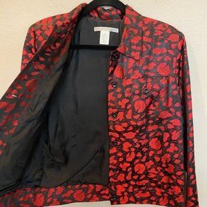 Vintage Maggy London Metallic Red and Black Leopard Button Up Shacket